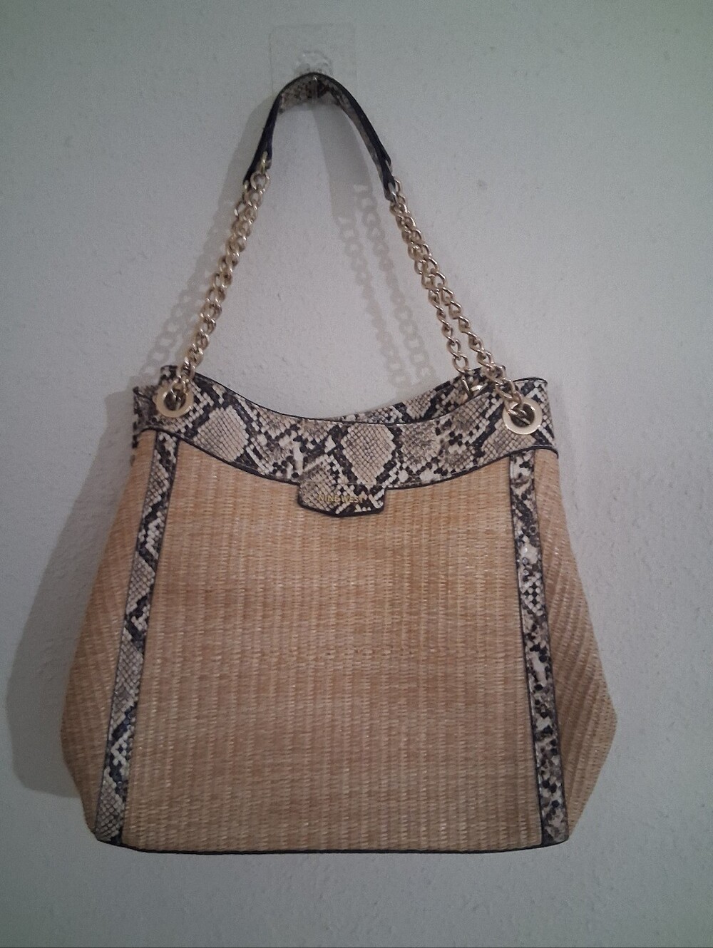 Nine West Snake Print And Woven Chain Shoulder Bag